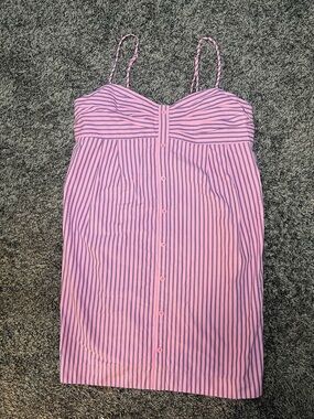 Steve Madden Pink and Navy Striped Button-Front Dress